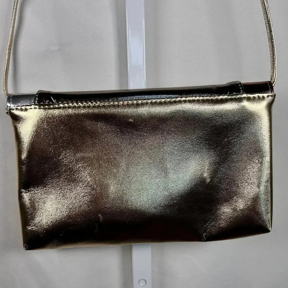 Metallic Gold Silver Clutch Crossbody Handbag Party 80s Retro Vintage Cocktail - Picture 4 of 6